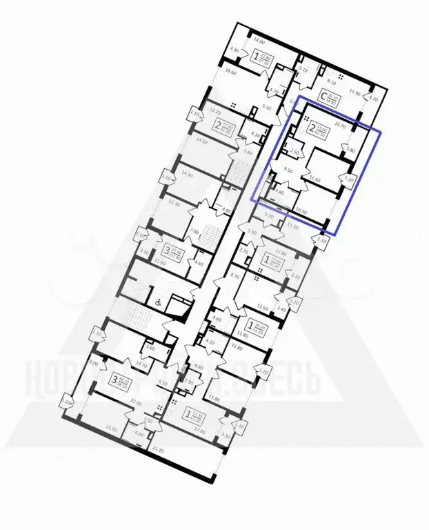 2-к. квартира, 60,5 м, 2/9 эт. - Фото 1