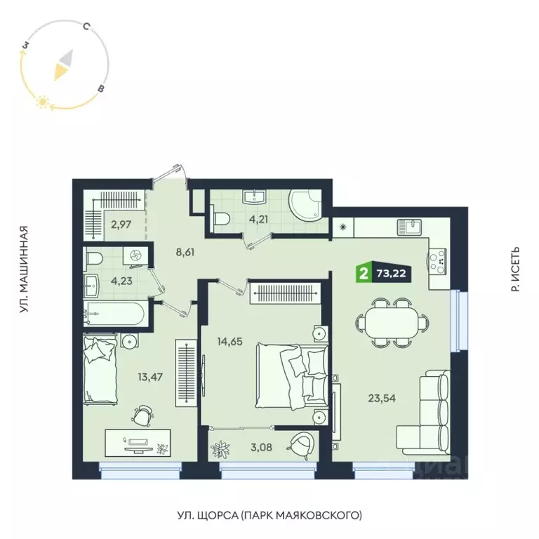 2-к кв. Свердловская область, Екатеринбург ул. Машинная, 1В/4 (73.22 ... - Фото 1