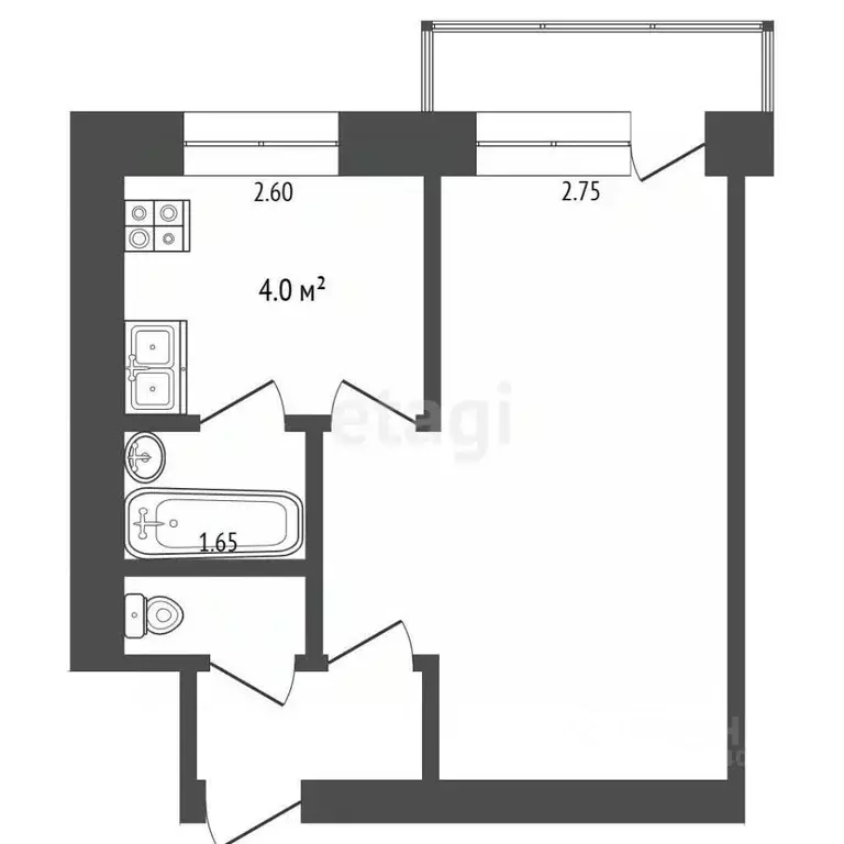 1-к кв. Тюменская область, Тюмень ул. Республики, 146 (28.1 м) - Фото 2