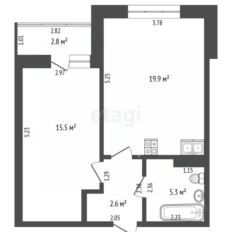 1-к кв. Тюменская область, Тюмень ул. Фармана Салманова, 12 (43.9 м) - Фото 2