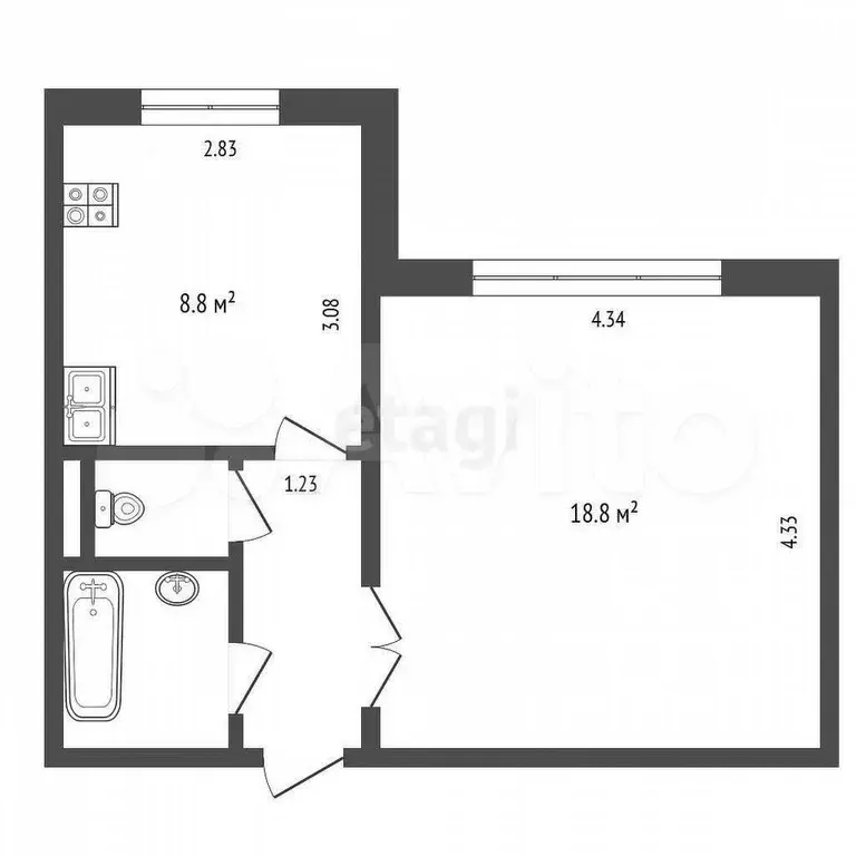 1-к. квартира, 34 м, 1/9 эт. - Фото 0