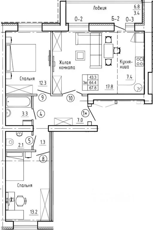 3-к кв. Кировская область, Киров ул. Анжелия Михеева, 17 (69.6 м) - Фото 1