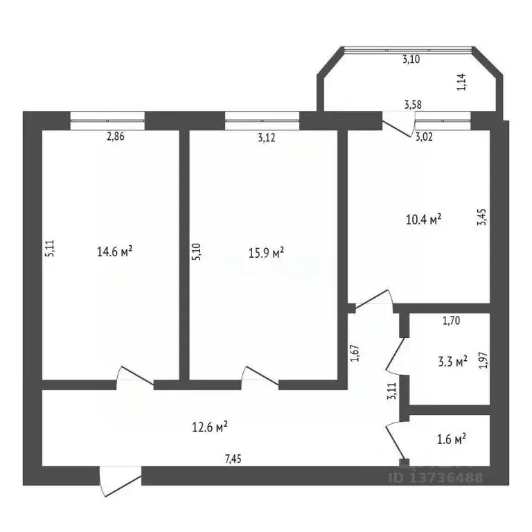 2-к кв. Амурская область, Благовещенск ул. Горького, 154 (60.0 м) - Фото 1