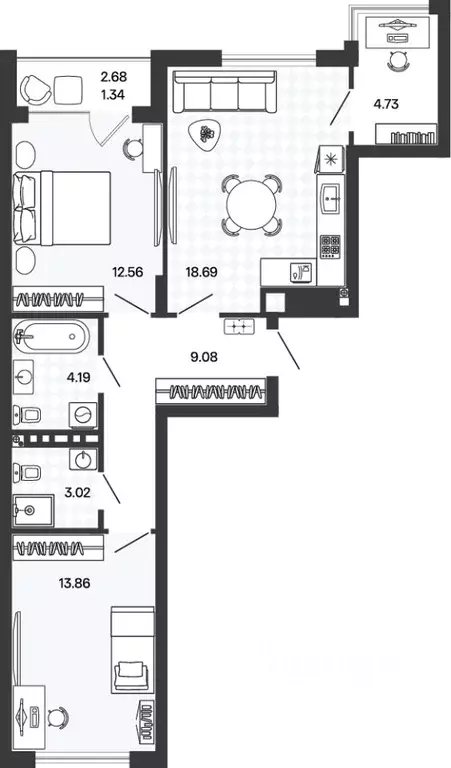 2-к кв. Калининградская область, Гурьевский муниципальный округ, пос. ... - Фото 1