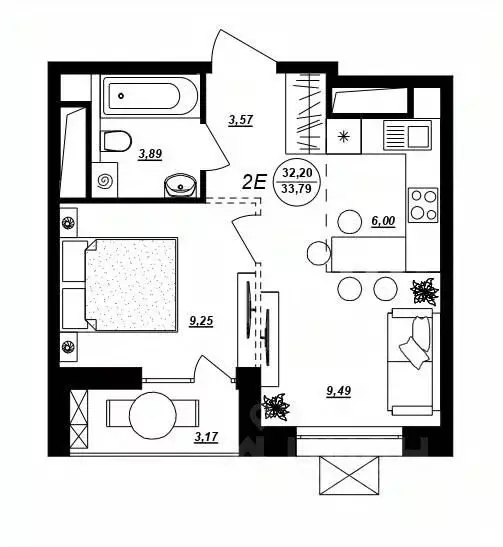 2-к кв. Хабаровский край, Хабаровск ул. Демьяна Бедного (33.79 м) - Фото 1