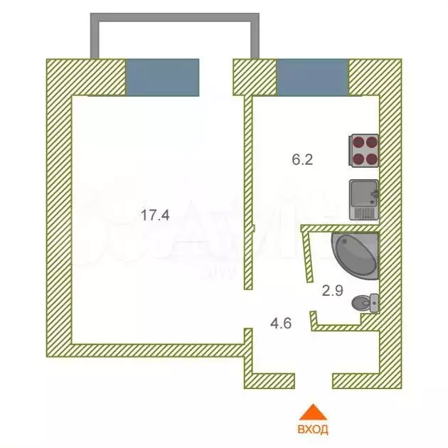 1-к. квартира, 33 м, 1/5 эт. - Фото 0