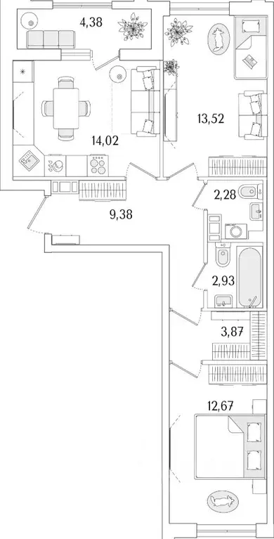 2-к кв. Санкт-Петербург ул. Фучика, 12к2Г1 (60.86 м) - Фото 0