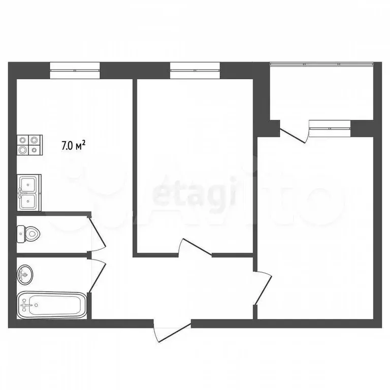 2-к. квартира, 47,5 м, 2/5 эт. - Фото 0