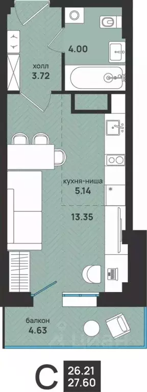 1-к кв. Архангельская область, Архангельск ул. Свободы, 16 (27.6 м) - Фото 0