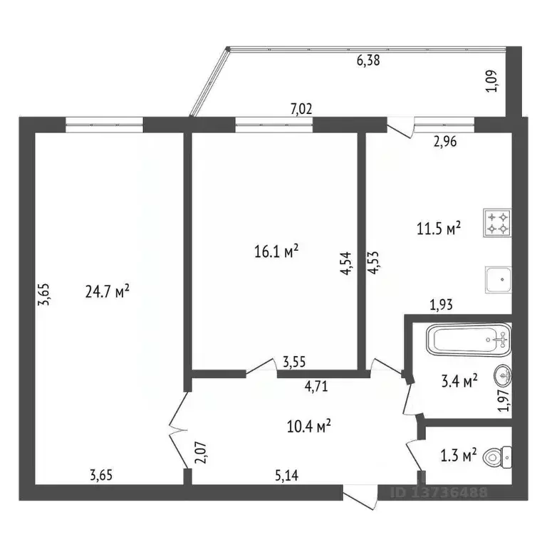 2-к кв. Амурская область, Благовещенск 2-й мкр, ул. Кантемирова, 23/2 ... - Фото 2