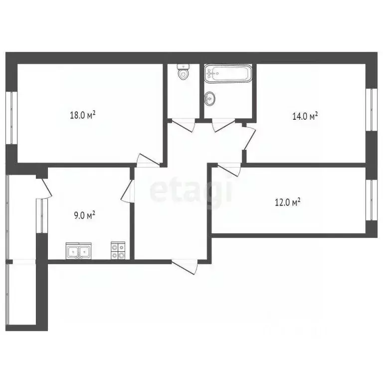 Квартира, 3 комнаты, 67 м - Фото 2