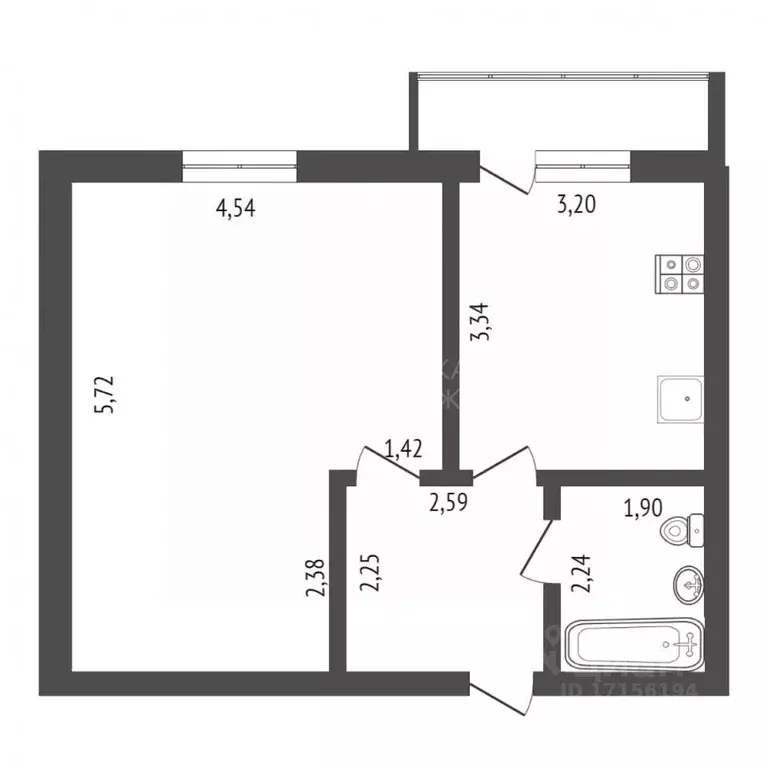 1-к кв. Тюменская область, Тюмень ул. Станционная, 26В/1 (37.8 м) - Фото 2