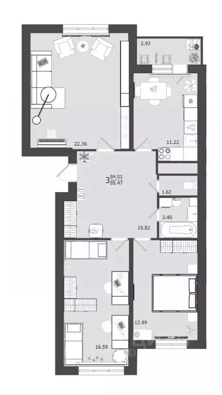 3-к кв. Московская область, Клин ул. Профсоюзная, 19 (85.47 м) - Фото 0