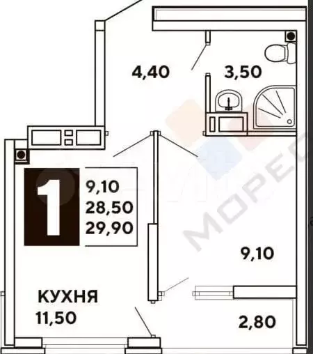 1-к. квартира, 28,9 м, 12/17 эт. - Фото 0