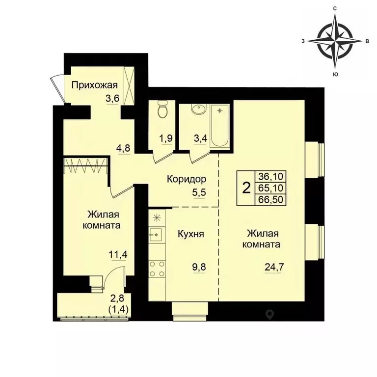 2-к кв. Кировская область, Киров Хлыновская ул., 21 (66.5 м) - Фото 1