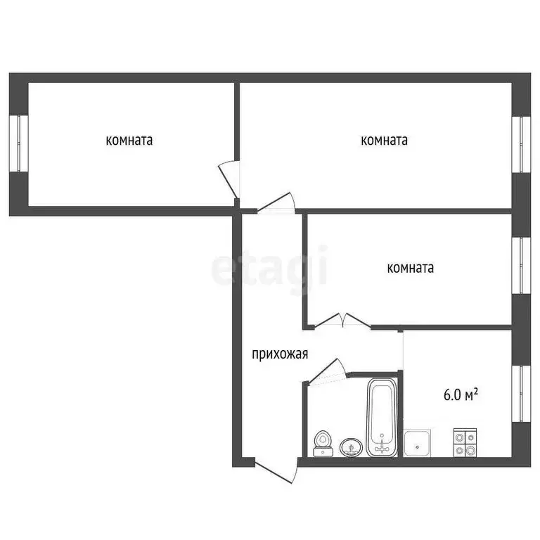 3-комнатная квартира: Чита, улица Георгия Костина, 49 (57.4 м) - Фото 0