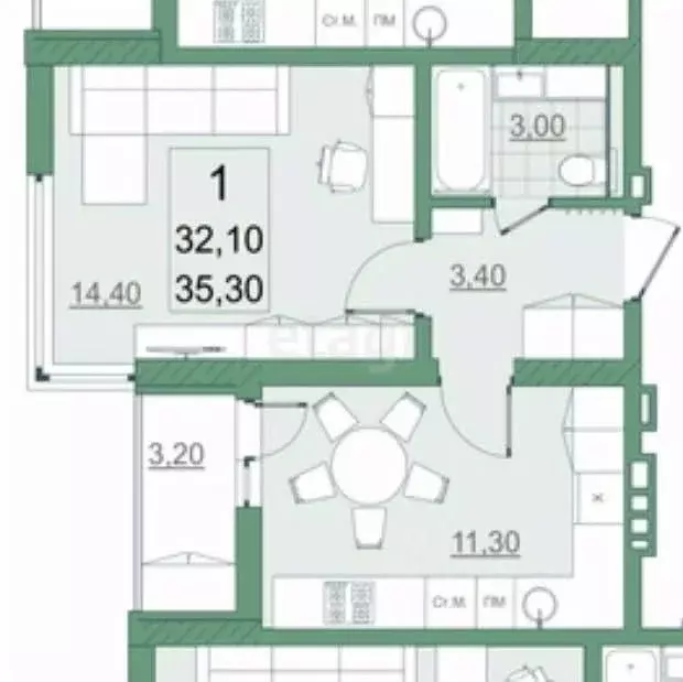 1-к кв. Саратовская область, Саратов просп. Героев Отечества, 5А (32.3 ... - Фото 2