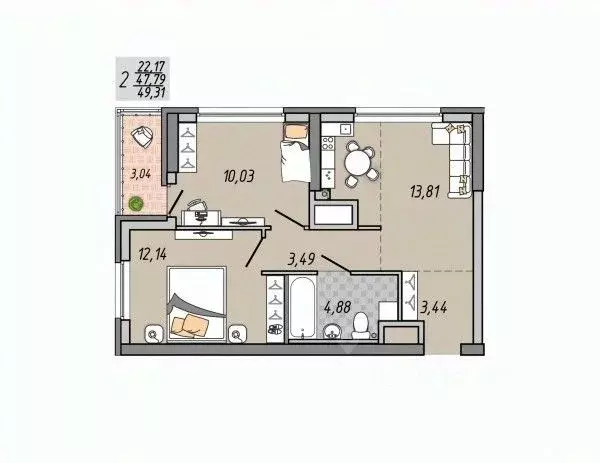 2-к кв. Свердловская область, Екатеринбург ул. Печатников (49.31 м) - Фото 1