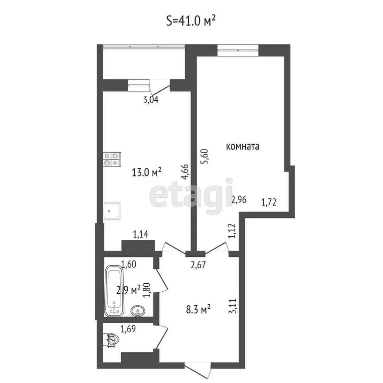 1-комнатная квартира: Тюмень, улица Николая Зелинского, 3 (42.4 м) - Фото 1