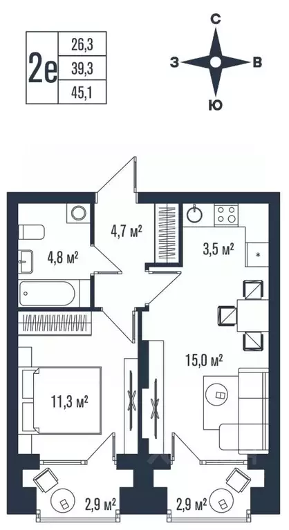 2-к кв. Приморский край, Владивосток ул. Тухачевского, 33к2 (45.1 м) - Фото 1