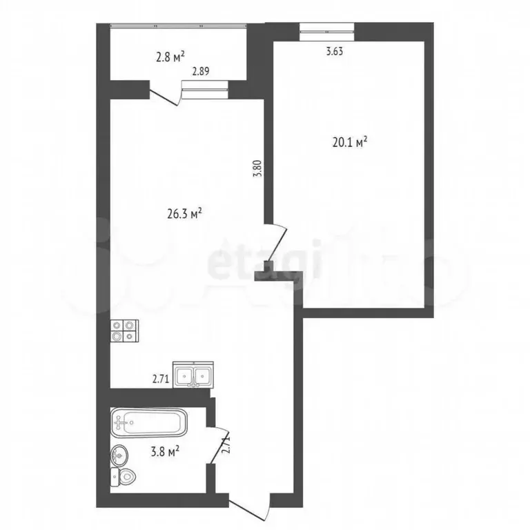 1-к. апартаменты, 50,2 м, 4/6 эт. - Фото 0