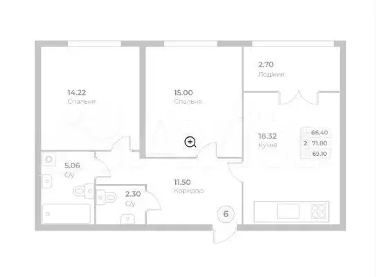 2-к. квартира, 69,1 м, 2/4 эт. - Фото 1
