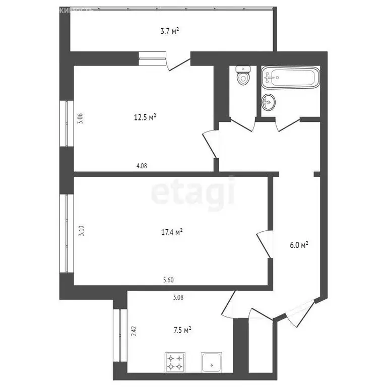 2-комнатная квартира: Псков, Юбилейная улица, 51 (52.4 м) - Фото 0