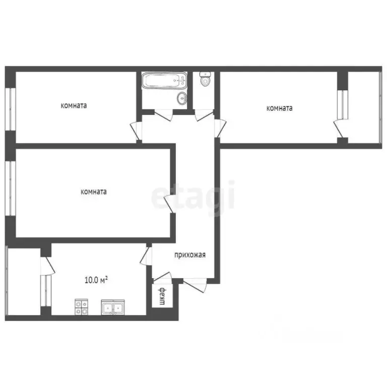 3-к кв. Коми, Усинск Комсомольская ул., 19 (72.8 м) - Фото 1