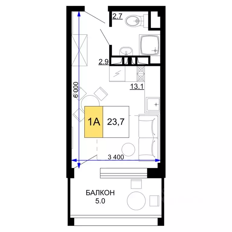 1-к кв. Краснодарский край, Анапа проезд Сосновый (23.7 м) - Фото 1