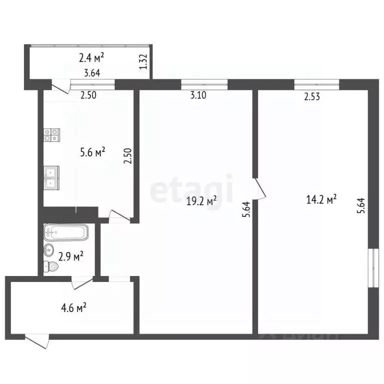 2-к кв. Белгородская область, Белгород ул. Попова, 65 (46.5 м) - Фото 1