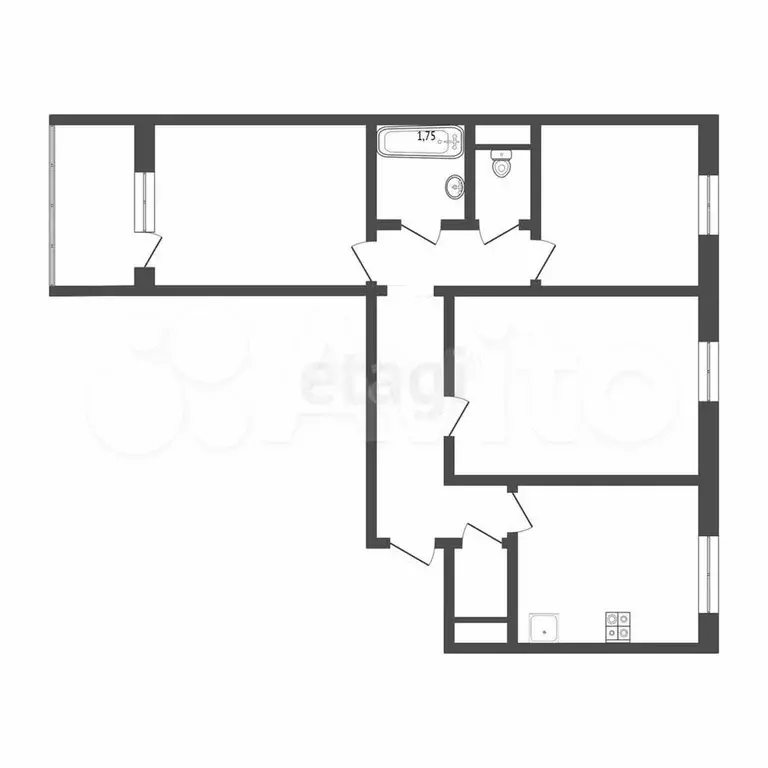 3-к. квартира, 62,6 м, 7/10 эт. - Фото 0