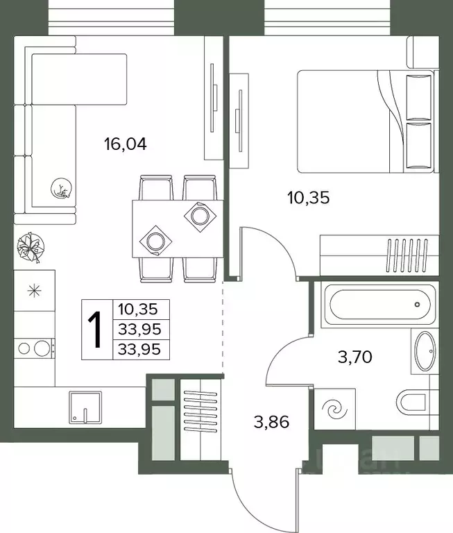 2-к кв. Московская область, Серпухов  (33.95 м) - Фото 1