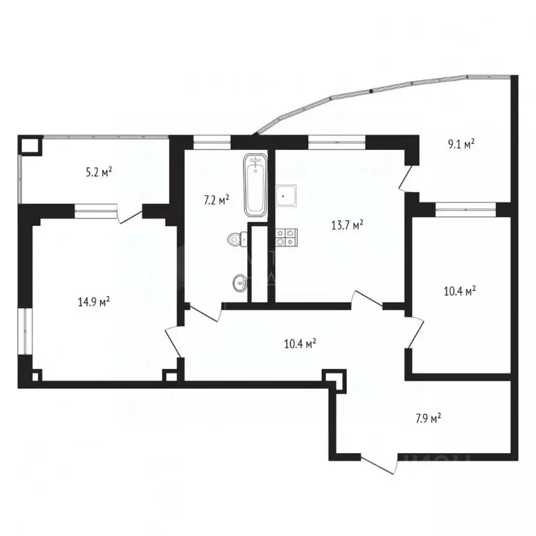 2-к кв. Тюменская область, Тюмень ул. Федюнинского, 64к2 (64.0 м) - Фото 1