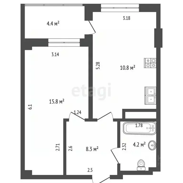1-к кв. Саха (Якутия), Якутск ул. Ярославского, 48 (42.2 м) - Фото 2