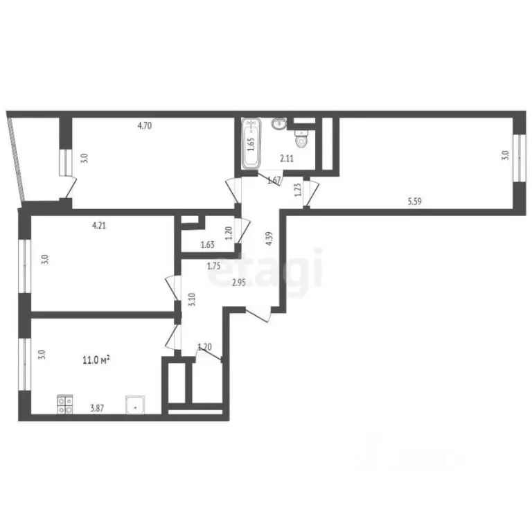 3-к кв. Ямало-Ненецкий АО, Ноябрьск Магистральная ул., 121 (71.2 м) - Фото 1