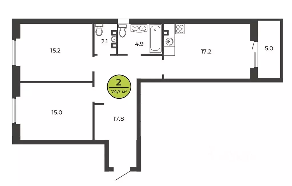 2-к кв. Брянская область, Брянск ул. Ильи Иванова, 3А (74.7 м) - Фото 1