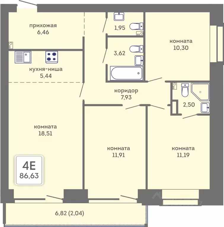 4-к кв. Пермский край, Пермь Кировоградская ул., 28 (86.63 м) - Фото 1