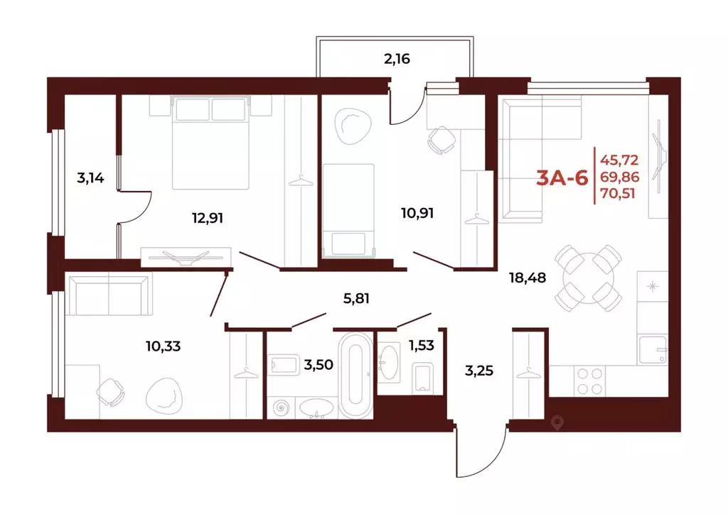 3-к кв. Пензенская область, Пенза Арбери жилой комплекс (70.51 м) - Фото 1