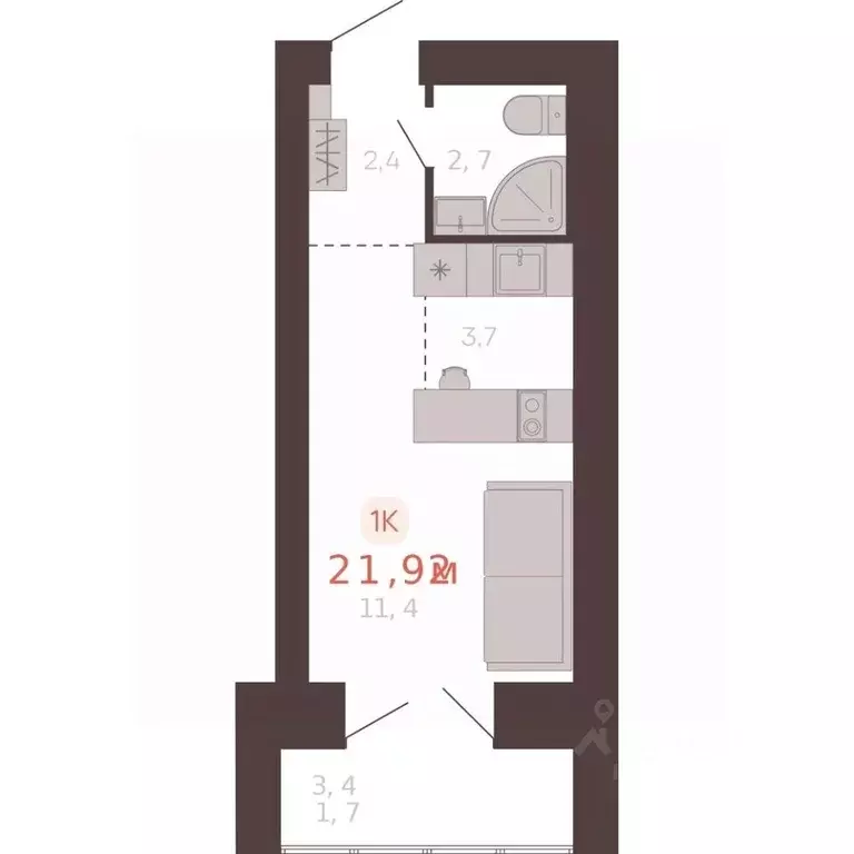 1-к кв. Алтайский край, Новоалтайск ул. Южсиба, 52А (21.9 м) - Фото 1