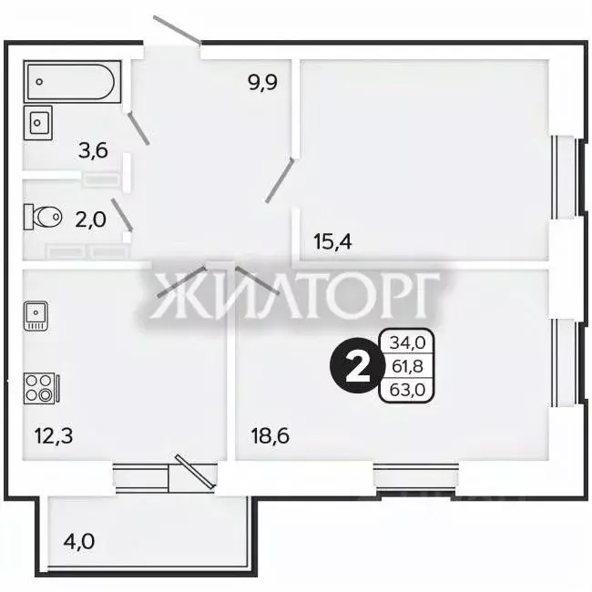 2-к кв. Орловская область, Орел ул. Нормандия-Неман, 78 (61.8 м) - Фото 0