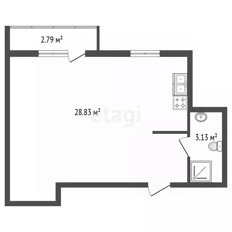 Студия Санкт-Петербург Приморский просп., 17 (32.0 м) - Фото 2