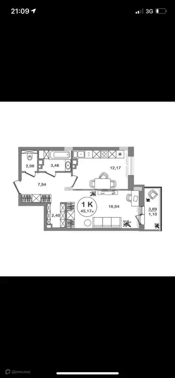 Продаётся 1-к квартира, 46 м - Фото 1