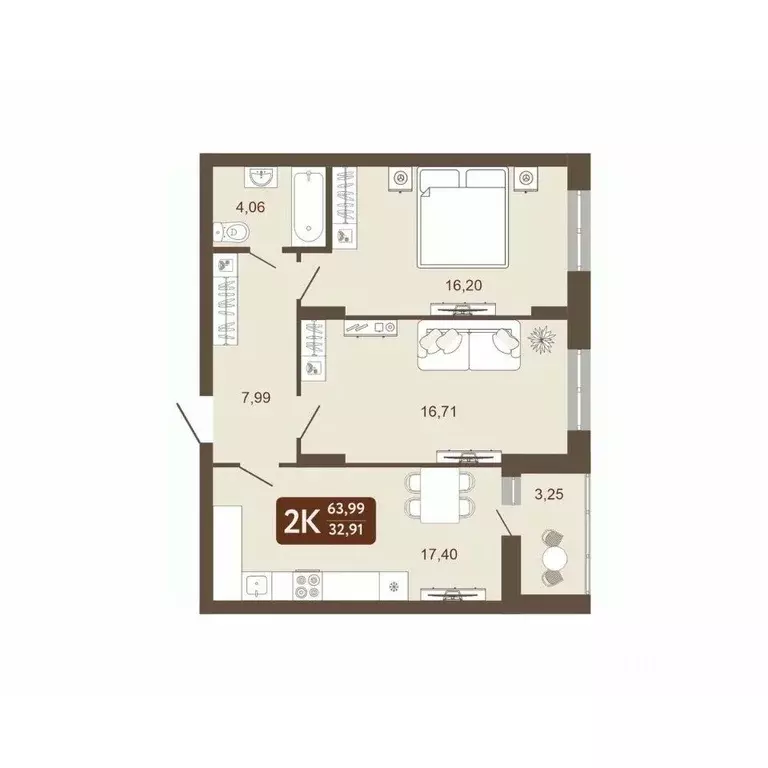 2-к кв. Кемеровская область, Кемерово 58В мкр, 1 (63.99 м) - Фото 1