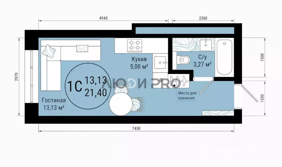Студия Башкортостан, Уфа Нижегородка жилрайон,  (21.4 м) - Фото 2