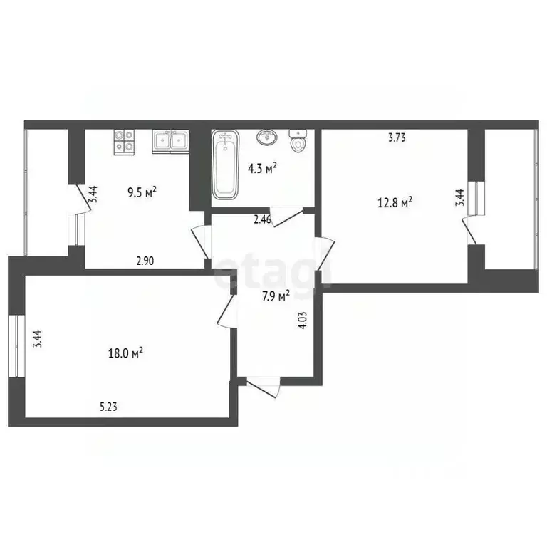 2-к кв. Калужская область, Калуга ул. Минская, 43 (52.7 м) - Фото 0