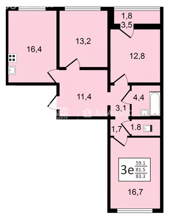 3-комнатная квартира: Воронеж, улица Шишкова, 140Б/6 (83.3 м) - Фото 0