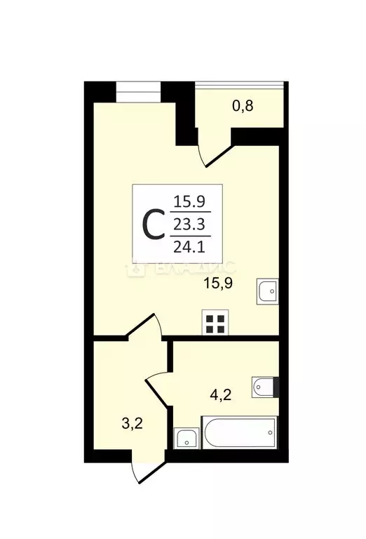 Квартира-студия: Краснодар, улица Лётчика Позднякова, 2к23 (24.1 м) - Фото 0