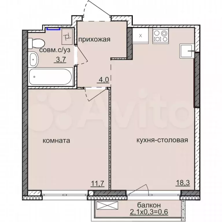 1-к. квартира, 37,7 м, 17/18 эт. - Фото 0