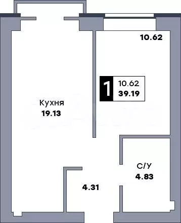 1-к. квартира, 39,9 м, 9/10 эт. - Фото 0