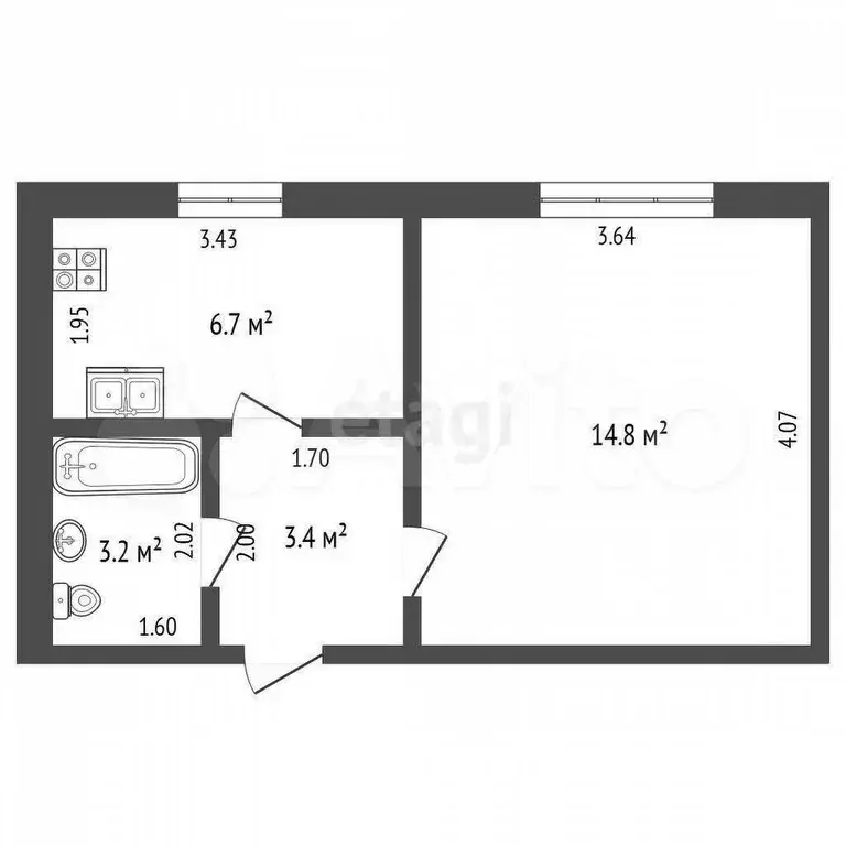 1-к. квартира, 28,1 м, 1/9 эт. - Фото 0